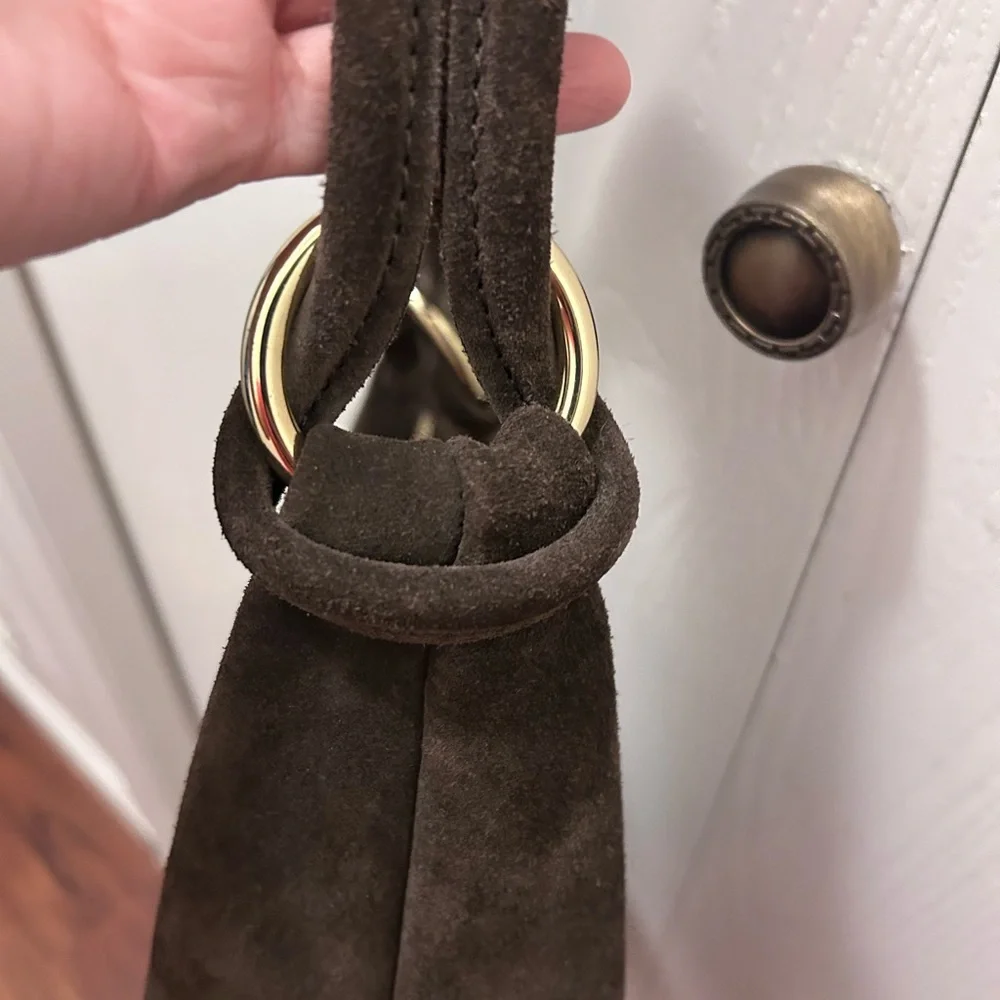 Marlon Made In Italy Dark Brown Suede Hobo Bag- Genuine Leather - Picture 5 of 16